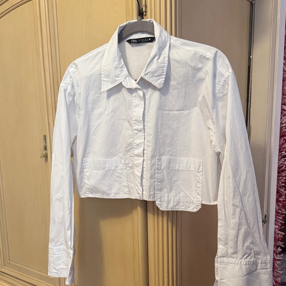 Zara Crisp White Cropped Shirt